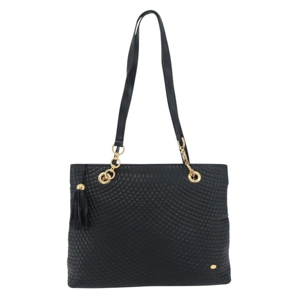 Bally Leather Quilted Chain Shoulder Bag Navy